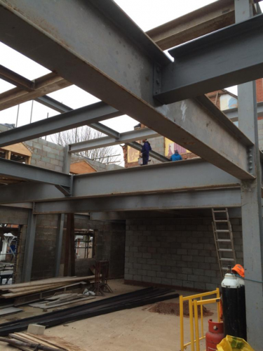 Mosque in Birmingham, Spark Hill, erect RSJ for building work 2015
