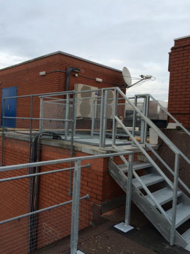 Kingfisher Shopping Centre Walkway on top of roof to enable inspections. Platform, staircase and railings 2012